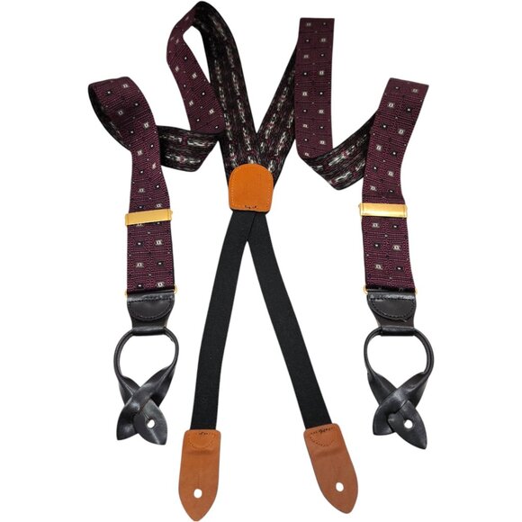 Cole Haan Suspenders Braces Black & Maroon A3440 Made In USA Adjustable - Picture 2 of 7